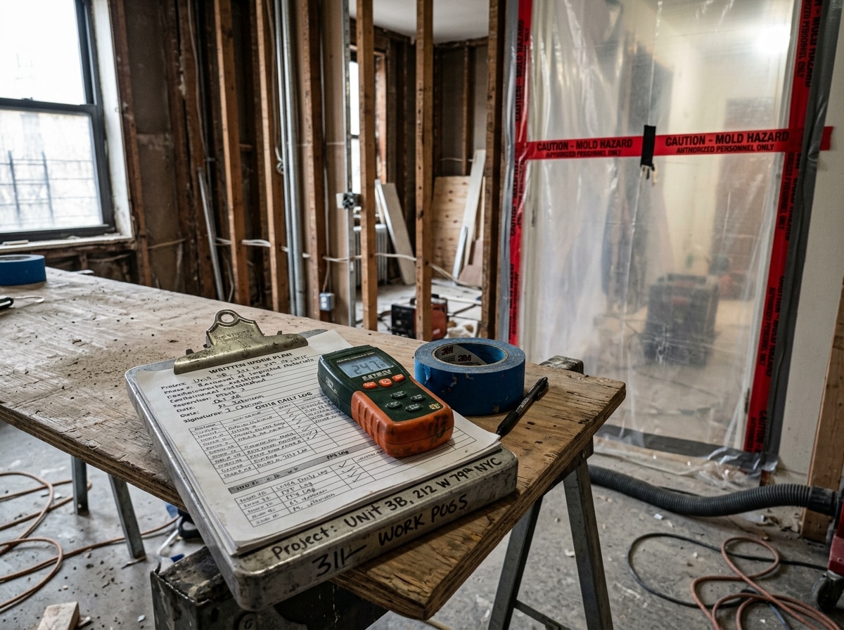 Written work plan and moisture documentation prepared at the Brooklyn office
