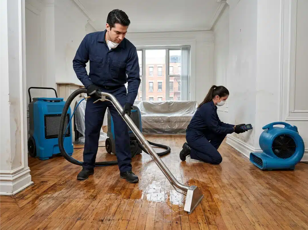Full-cycle extraction and structural drying underway in an NYC building